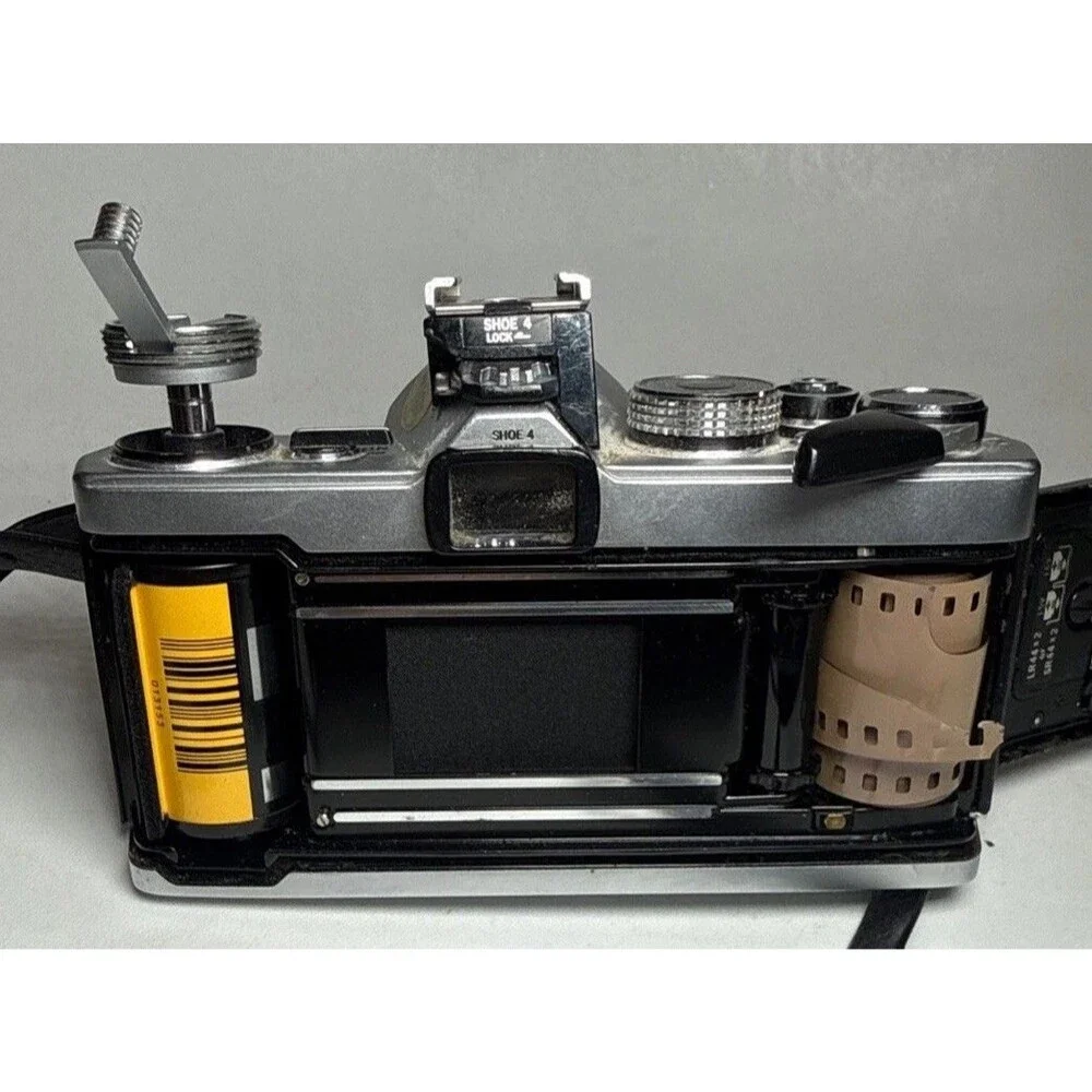 Olympus OM-1N Film Camera w/ OM-SYSTEM f/1.4 50mm Lens, Winder 2, Flash, Strap